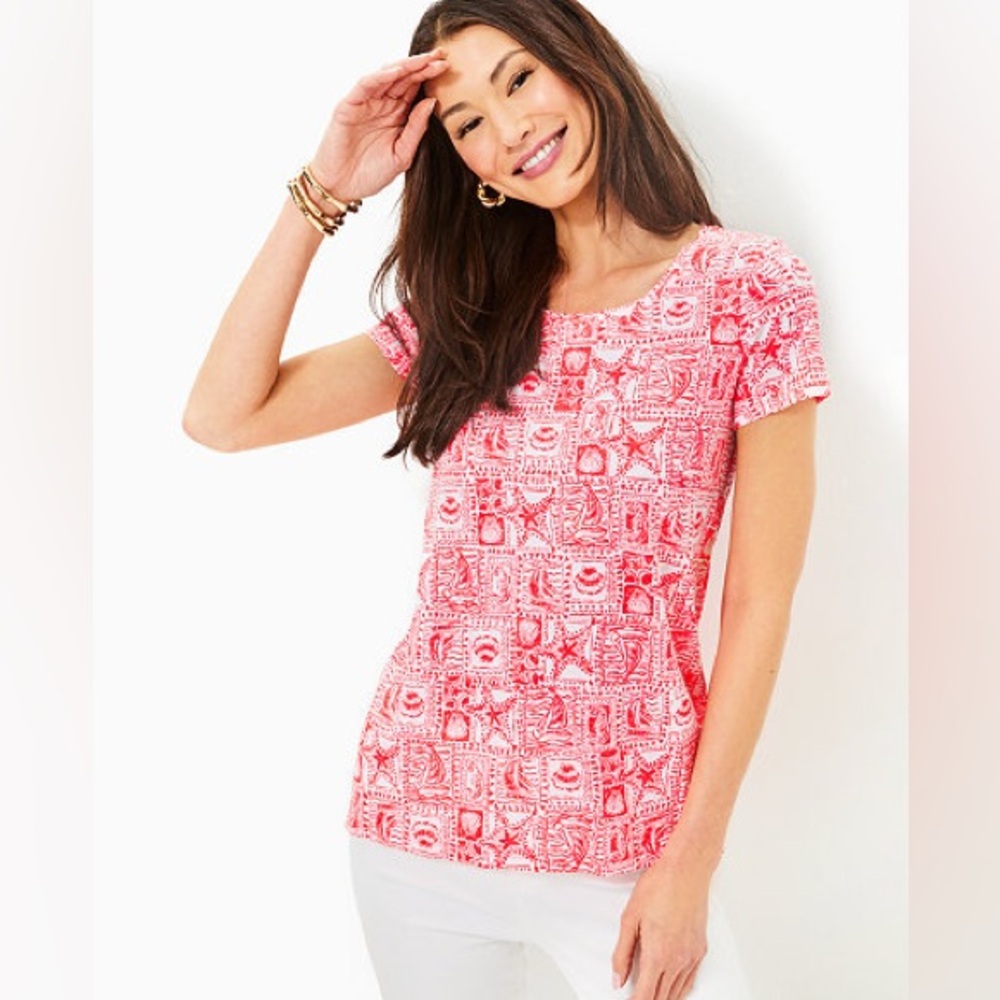 Lilly Pulitzer Etta Scoop Neck Top Size Medium Mizner Red Seaside Harbour